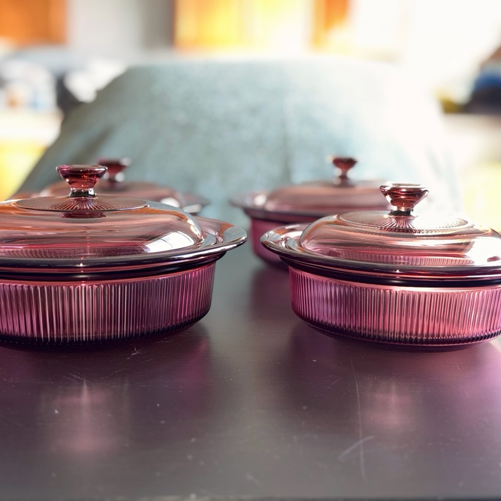 Vintage Corning Pyrex Visions Casserole Dishes in Cranberry